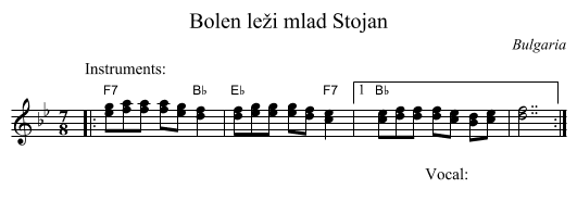 Bolen le&zcaron;i mlad Stojan - staff notation