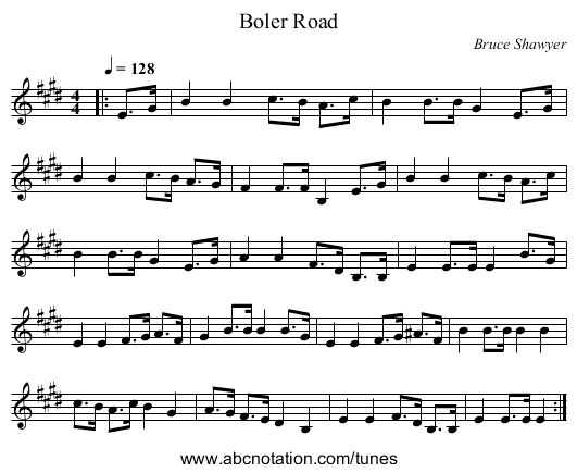 Boler Road - staff notation