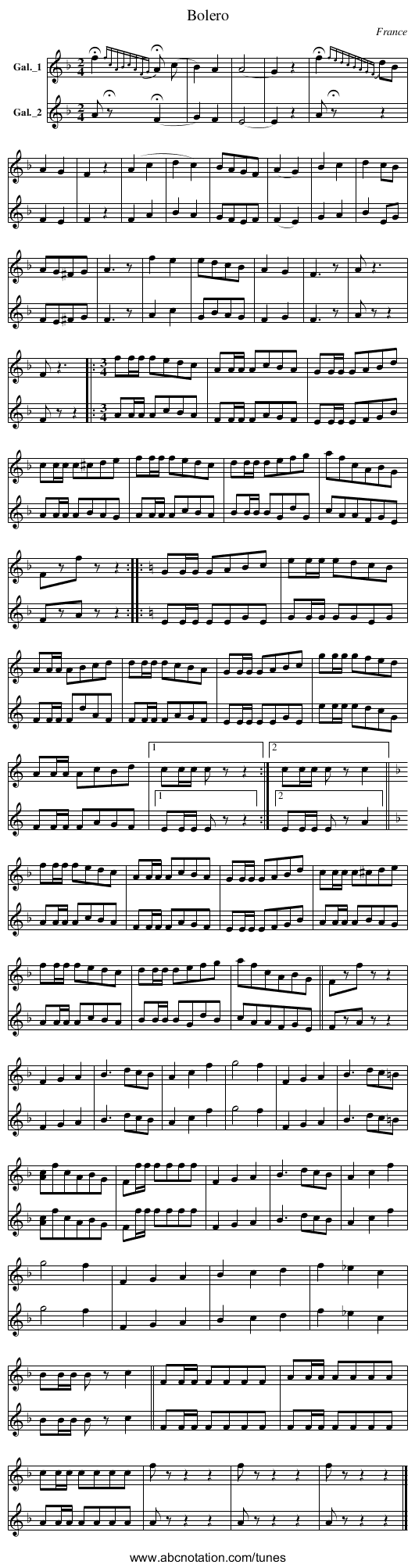 Bolero - staff notation