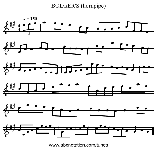 BOLGER'S (hornpipe) - staff notation