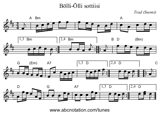 B&ouml;lli-&Ouml;lli sottiisi - staff notation