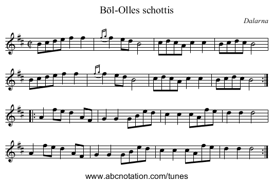 Böl-Olles schottis - staff notation