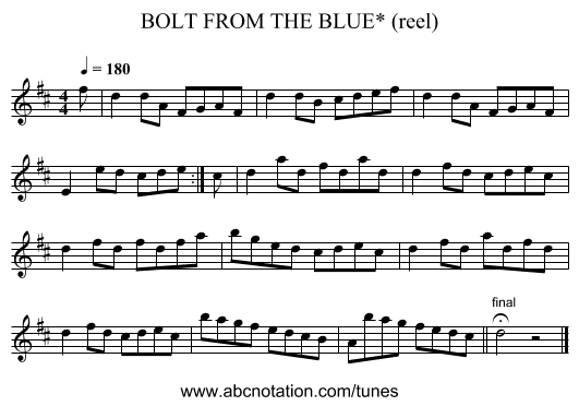 BOLT FROM THE BLUE* (reel) - staff notation
