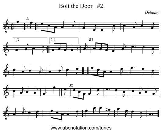 Bolt the Door   #2 - staff notation