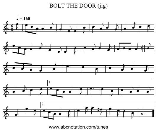 BOLT THE DOOR (jig) - staff notation