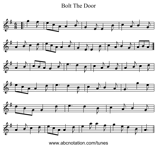 Bolt The Door - staff notation