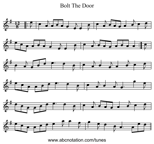 Bolt The Door - staff notation