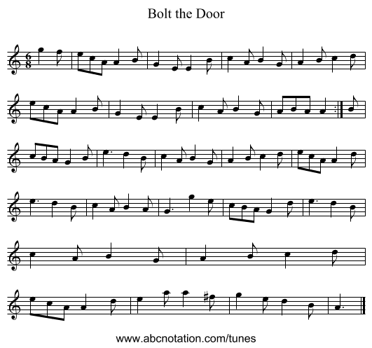 Bolt the Door - staff notation