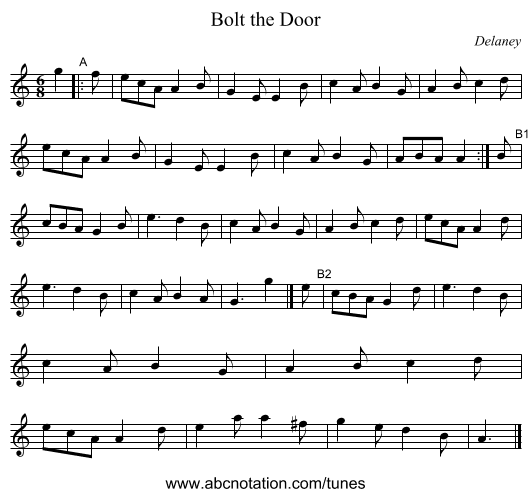 Bolt the Door - staff notation