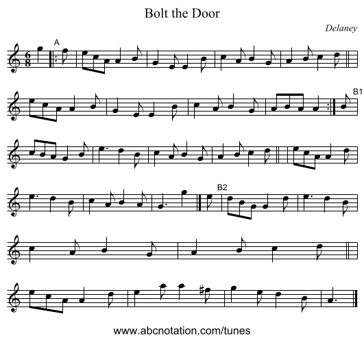 Bolt the Door - staff notation
