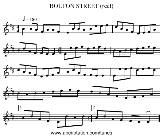 BOLTON STREET (reel) - staff notation