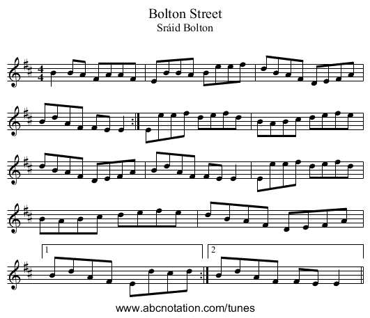 Bolton Street - staff notation