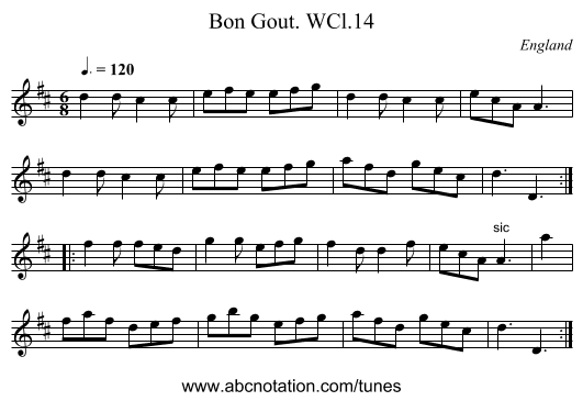 Bon Gout. WCl.14 - staff notation