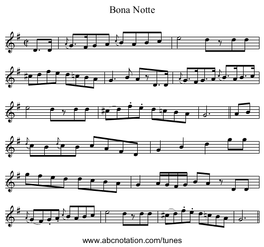 Bona Notte - staff notation