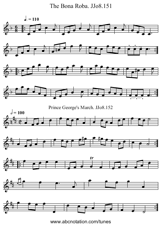 Bona Roba. JJo8.151, The - staff notation