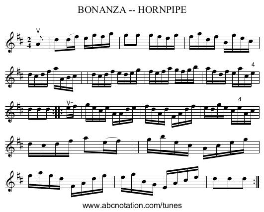 BONANZA -- HORNPIPE - staff notation