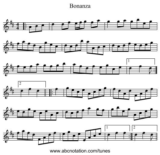 Bonanza - staff notation