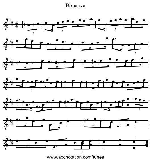 Bonanza - staff notation