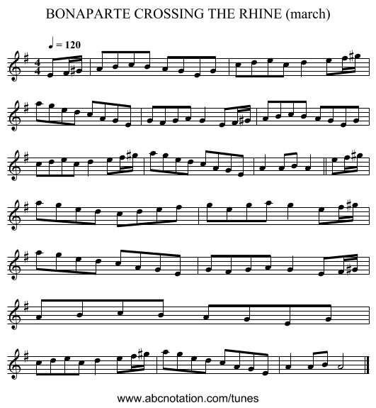 BONAPARTE CROSSING THE RHINE (march) - staff notation