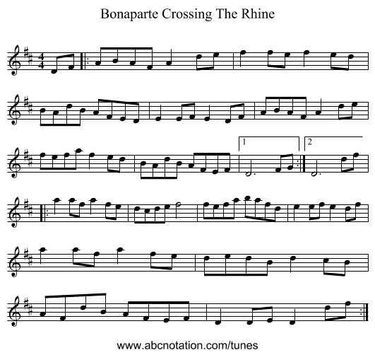 Bonaparte Crossing The Rhine - staff notation