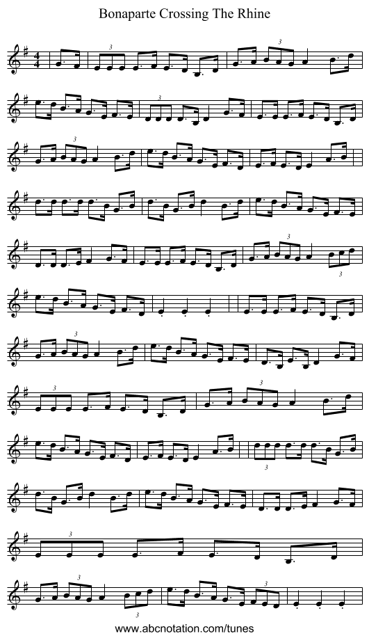 Bonaparte Crossing The Rhine - staff notation
