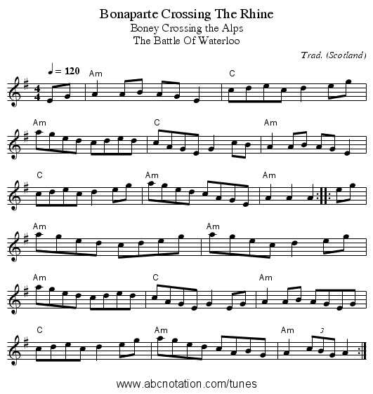 Bonaparte Crossing The Rhine - staff notation