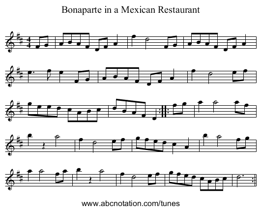 Bonaparte in a Mexican Restaurant - staff notation