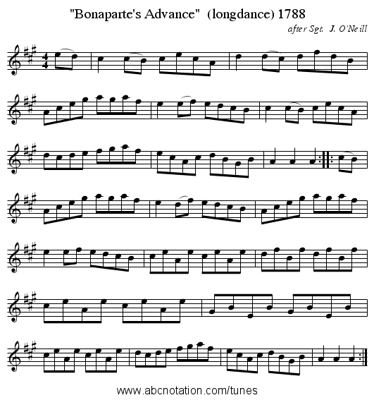 Bonaparte's Advance  (longdance) 1788 - staff notation
