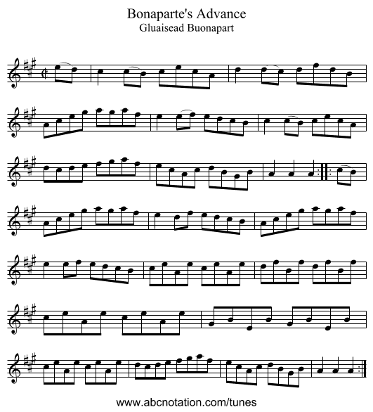 Bonaparte's Advance - staff notation