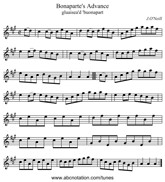Bonaparte's Advance - staff notation