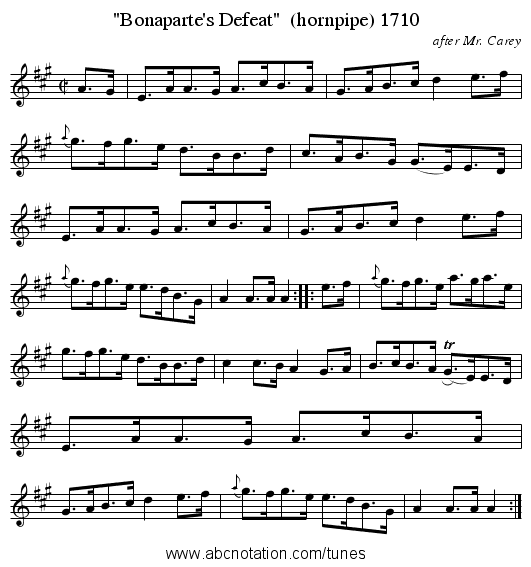 Bonaparte's Defeat  (hornpipe) 1710 - staff notation
