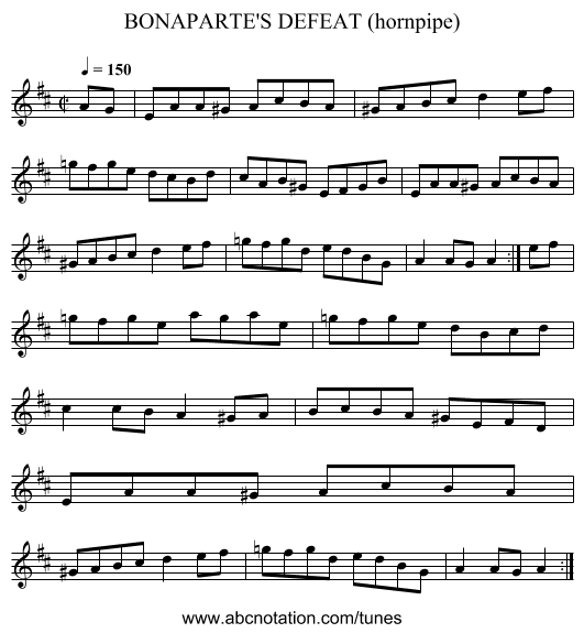 BONAPARTE'S DEFEAT (hornpipe) - staff notation