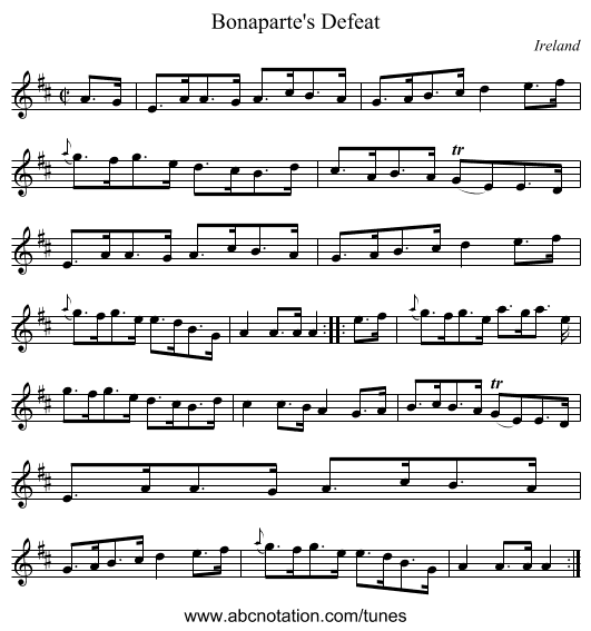 Bonaparte's Defeat - staff notation