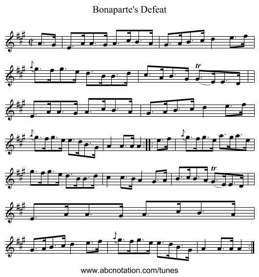 Bonaparte's Defeat - staff notation