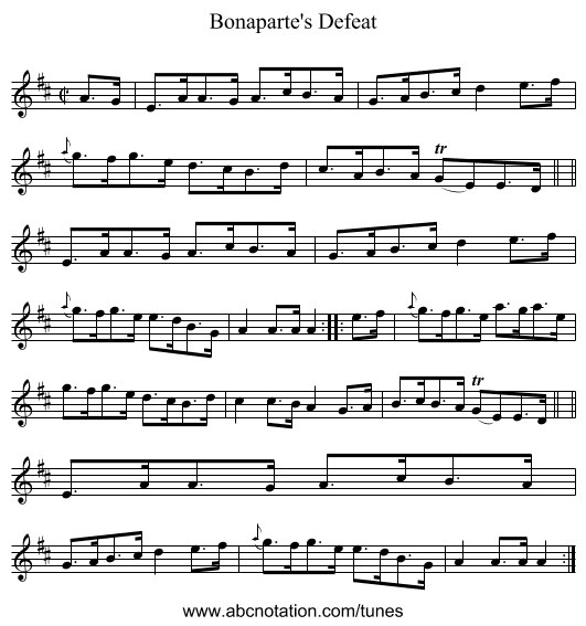 Bonaparte's Defeat - staff notation