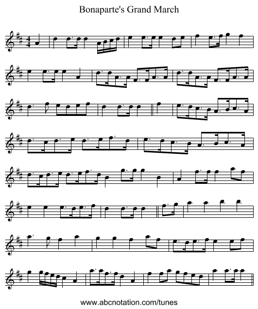 Bonaparte's Grand March - staff notation