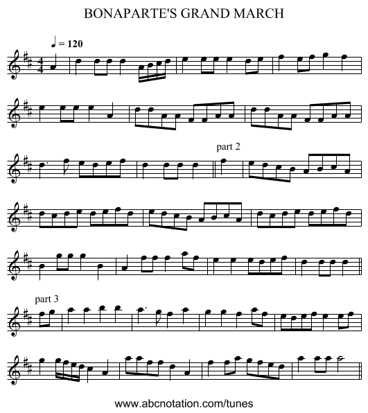 BONAPARTE'S GRAND MARCH - staff notation