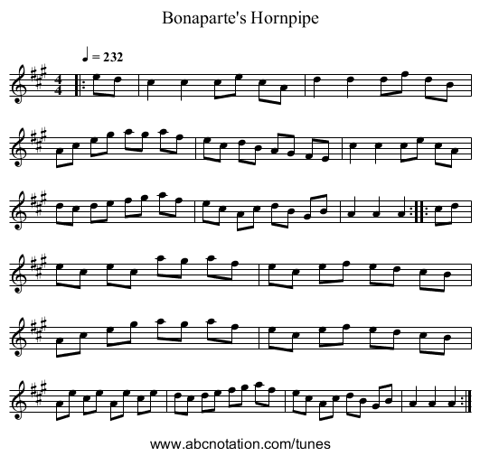 Bonaparte's Hornpipe - staff notation