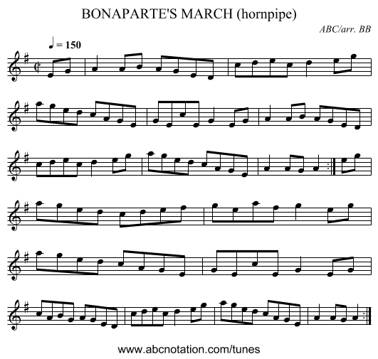 BONAPARTE'S MARCH (hornpipe) - staff notation
