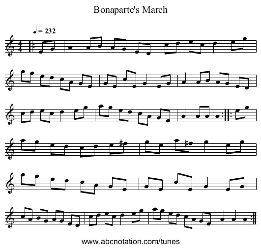 Bonaparte's March - staff notation