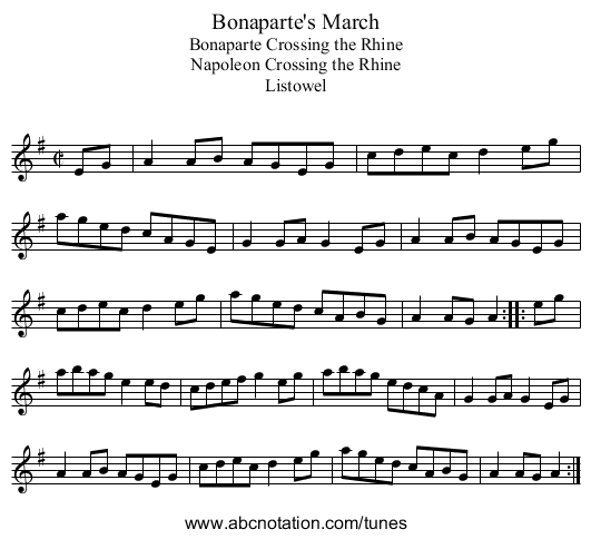 Bonaparte's March - staff notation