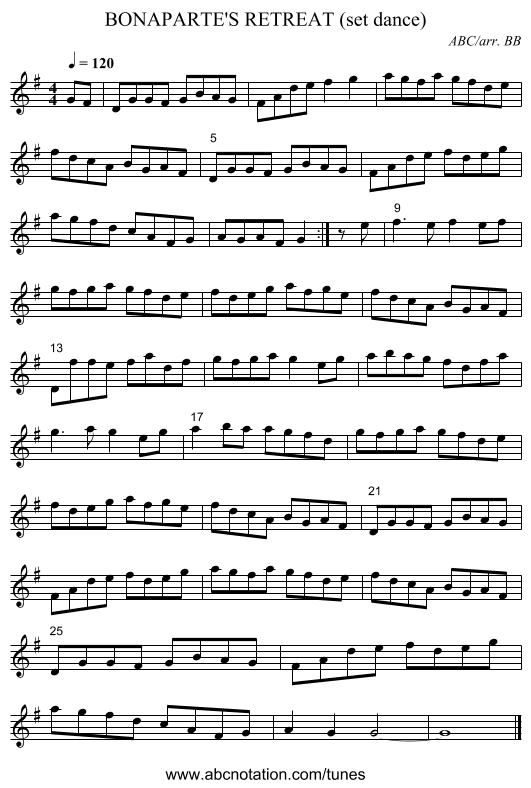 BONAPARTE'S RETREAT (set dance) - staff notation