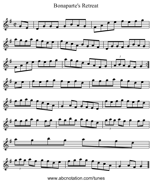 Bonaparte's Retreat - staff notation
