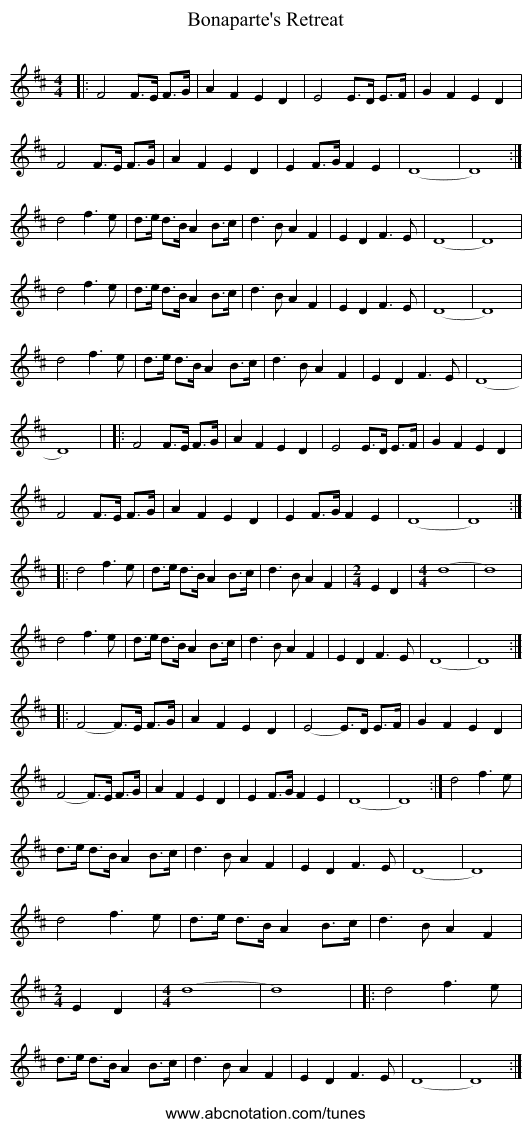 Bonaparte's Retreat - staff notation