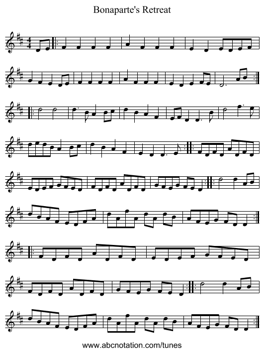 Bonaparte's Retreat - staff notation