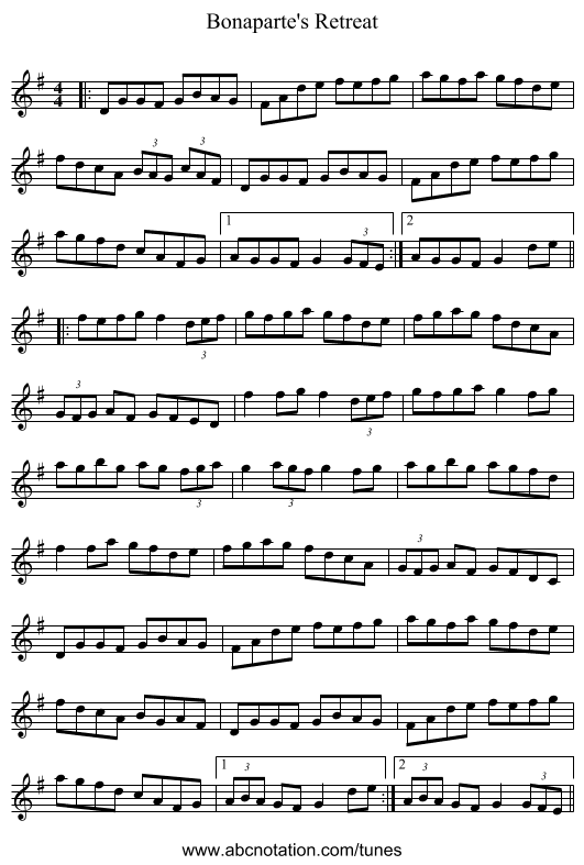 Bonaparte's Retreat - staff notation