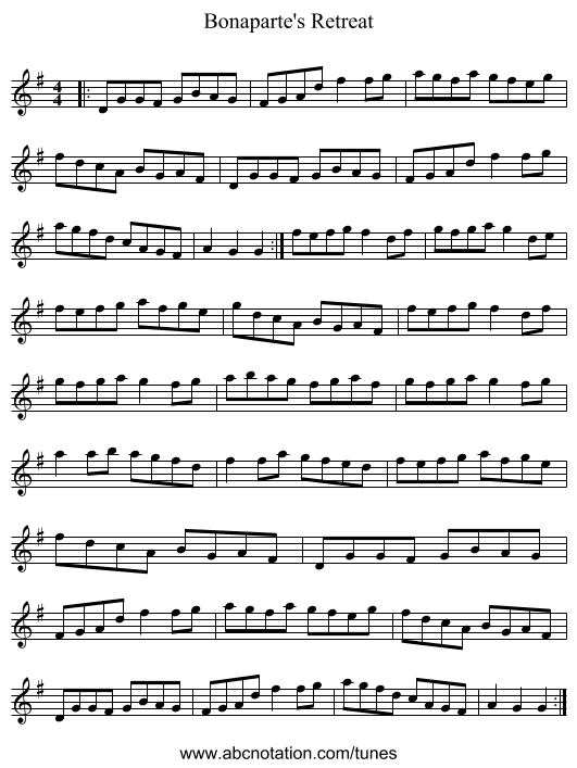 Bonaparte's Retreat - staff notation