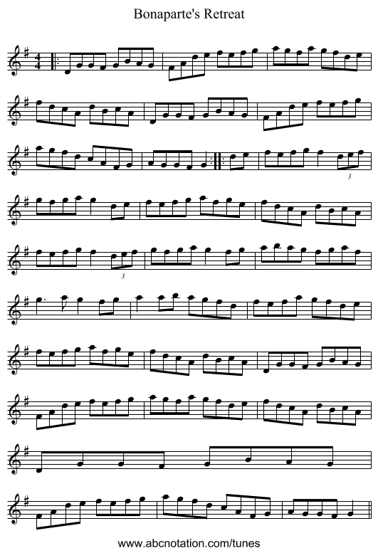 Bonaparte's Retreat - staff notation