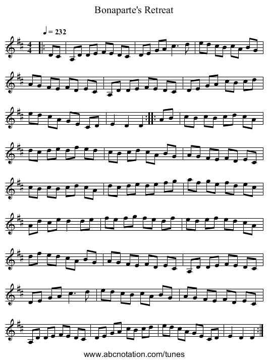 Bonaparte's Retreat - staff notation