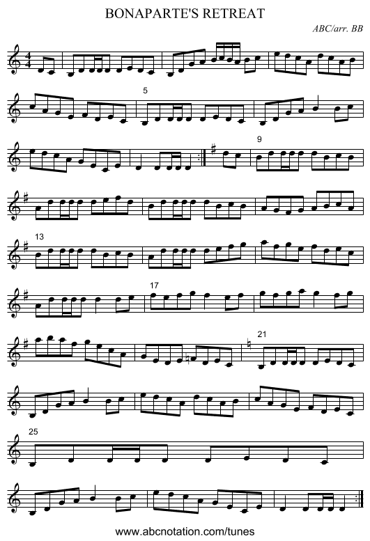 BONAPARTE'S RETREAT - staff notation